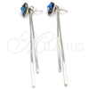 Rhodium Gold Filled Long Earring, Heart Design, with Bermuda Blue and Crystal Swarovski Crystals, Polished, Rhodium Finish, 02.239.0023.1