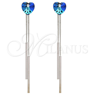White Gold Filled Ring — Long Earring Heart Design with Bermuda Blue and — main product view — SKU 107875 | Oro Laminado Blanco anillo — Long Earring corazón diseño with Bermuda Blue and — SKU 107875