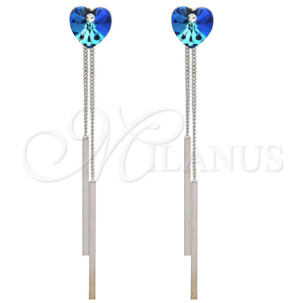 White Gold Filled Ring — Long Earring Heart Design with Bermuda Blue and — main product view — SKU 107875 | Oro Laminado Blanco anillo — Long Earring corazón diseño with Bermuda Blue and — SKU 107875