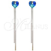 Rhodium Gold Filled Long Earring, Heart Design, with Bermuda Blue and Crystal Swarovski Crystals, Polished, Rhodium Finish, 02.239.0023.1