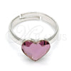 Rhodium Gold Filled Multi Stone Ring, Heart Design, with Antique Pink Swarovski Crystals, Polished, Rhodium Finish, 01.239.0002.2 (One size fits all)