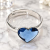 White Gold Filled Multi Stone Ring, Heart Design, with Denin Blue Swarovski Crystals, Polished, Rhodium Finish, 01.239.0002.3 (One size fits all)
