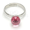 Rhodium Gold Filled Multi Stone Ring, Ball Design, with Light Rose Swarovski Crystals, Polished, Rhodium Finish, 01.239.0006 (One size fits all)