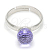 Rhodium Gold Filled Multi Stone Ring, Ball Design, with Tanzanite Swarovski Crystals, Polished, Rhodium Finish, 01.239.0006.1 (One size fits all)
