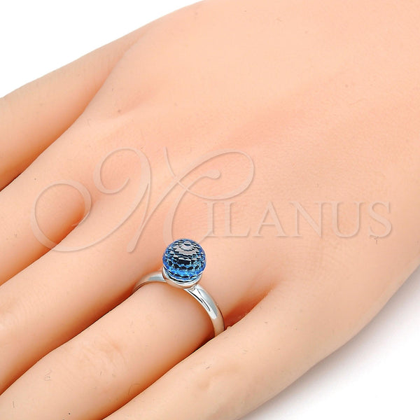 White Gold Filled Ring — Multi Stone Ring Ball Design with Aquamarine Swarovski — alternate product view — SKU 107893 | Oro Laminado Blanco anillo — Multi Stone Ring Ball diseño with Aquamarine Swarovski — SKU 107893
