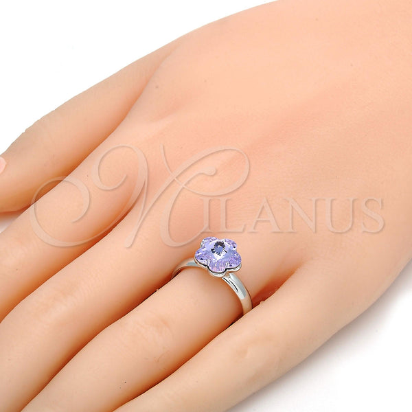 White Gold Filled Ring — Multi Stone Ring Flower Design with Violet Swarovski — alternate product view — SKU 107907 | Oro Laminado Blanco anillo — Multi Stone Ring flor diseño with Violet Swarovski — SKU 107907