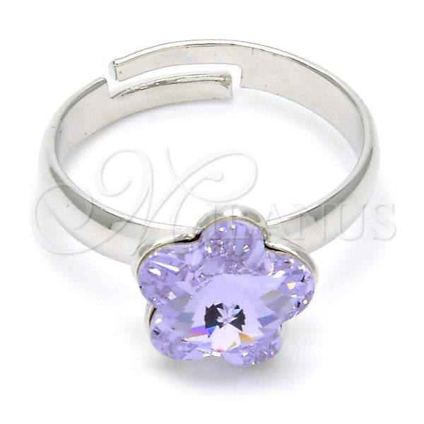 White Gold Filled Ring — Multi Stone Ring Flower Design with Violet Swarovski — main product view — SKU 107907 | Oro Laminado Blanco anillo — Multi Stone Ring flor diseño with Violet Swarovski — SKU 107907
