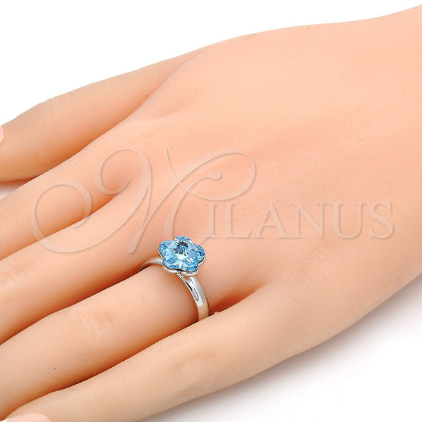 White Gold Filled Ring — Multi Stone Ring Flower Design with Aquamarine Swarovski — alternate product view — SKU 107908 | Oro Laminado Blanco anillo — Multi Stone Ring flor diseño with Aquamarine Swarovski — SKU 107908