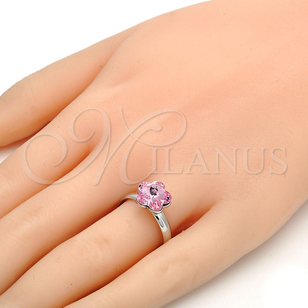 White Gold Filled Ring — Multi Stone Ring Flower Design with Light Rose — alternate product view — SKU 107909 | Oro Laminado Blanco anillo — Multi Stone Ring flor diseño with Light Rose — SKU 107909