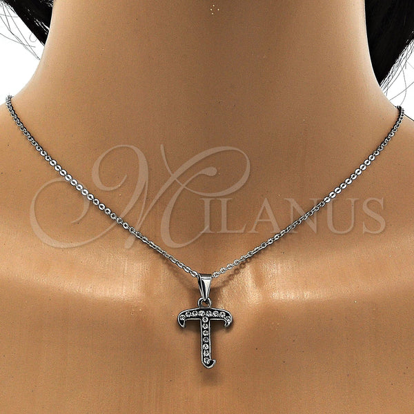 Stainless Steel Necklace — Pendant Necklace Initials and Rolo Design with White — alternate product view — SKU 107911 | Acero Inoxidable collar — Pendant Necklace Initials and Rolo diseño with blanco — SKU 107911
