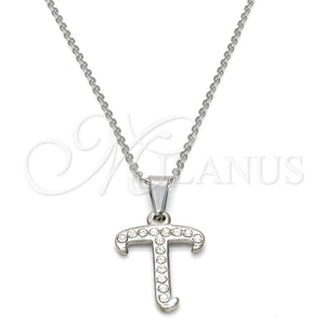 Stainless Steel Necklace — Pendant Necklace Initials and Rolo Design with White — main product view — SKU 107911 | Acero Inoxidable collar — Pendant Necklace Initials and Rolo diseño with blanco — SKU 107911