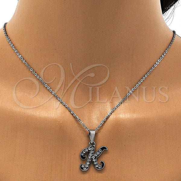 Stainless Steel Necklace — Pendant Necklace Initials and Rolo Design with White — alternate product view — SKU 107912 | Acero Inoxidable collar — Pendant Necklace Initials and Rolo diseño with blanco — SKU 107912