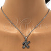 Stainless Steel Pendant Necklace, Initials and Rolo Design, with White Crystal, Polished, Steel Finish, 04.238.0021.18 (02 MM Thickness, 18 Inches Length)
