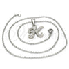 Stainless Steel Pendant Necklace, Initials and Rolo Design, with White Crystal, Polished, Steel Finish, 04.238.0021.18 (02 MM Thickness, 18 Inches Length)