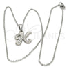 Stainless Steel Pendant Necklace, Initials and Rolo Design, with White Crystal, Polished, Steel Finish, 04.238.0021.18 (02 MM Thickness, 18 Inches Length)