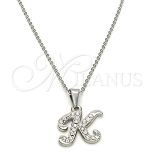 Stainless Steel Necklace — Pendant Necklace Initials and Rolo Design with White — main product view — SKU 107912 | Acero Inoxidable collar — Pendant Necklace Initials and Rolo diseño with blanco — SKU 107912