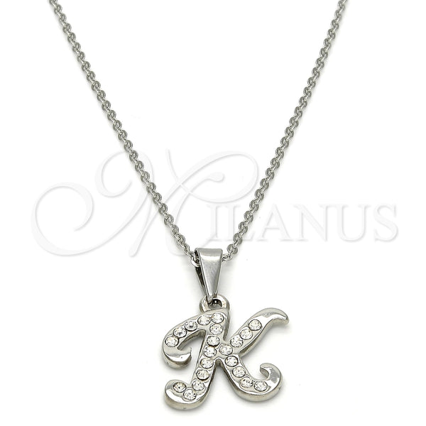 Stainless Steel Necklace — Pendant Necklace Initials and Rolo Design with White — main product view — SKU 107912 | Acero Inoxidable collar — Pendant Necklace Initials and Rolo diseño with blanco — SKU 107912