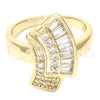 Oro Laminado Multi Stone Ring, Gold Filled Style Cluster and Baguette Design, with White Cubic Zirconia, Polished, Golden Finish, 01.63.0446.09 (Size 9)