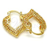 Oro Laminado Small Hoop, Gold Filled Style Greek Key and Heart Design, Polished, Golden Finish, 02.170.0112.25
