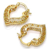 Oro Laminado Small Hoop, Gold Filled Style Greek Key and Heart Design, Polished, Golden Finish, 02.170.0112.25