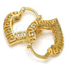 Oro Laminado Small Hoop, Gold Filled Style Greek Key and Heart Design, Polished, Golden Finish, 02.170.0112.25