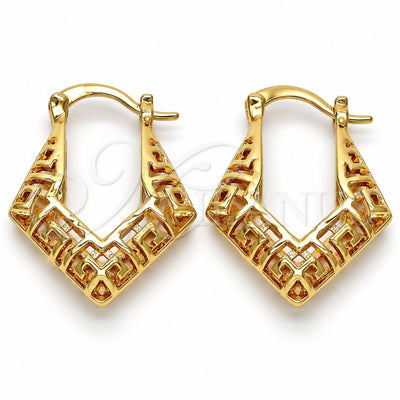 Oro Laminado Small Hoop, Gold Filled Style Greek Key Design, Polished, Golden Finish, 02.170.0113.20