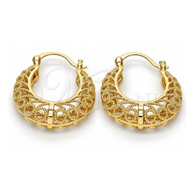Oro Laminado Medium Hoop, Gold Filled Style Twist Design, Polished, Golden Finish, 02.170.0115.30