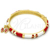 Oro Laminado Individual Bangle, Gold Filled Style Butterfly Design, with White Crystal, Red Enamel Finish, Golden Finish, 07.254.0001.1.03 (06 MM Thickness, Size 3 (2.00 Diameter))