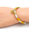 Oro Laminado Individual Bangle, Gold Filled Style Butterfly Design, with White Crystal, Yellow Enamel Finish, Golden Finish, 07.254.0001.03 (06 MM Thickness, Size 3 (2.00 Diameter))