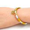 Oro Laminado Individual Bangle, Gold Filled Style Butterfly Design, with White Crystal, Yellow Enamel Finish, Golden Finish, 07.254.0001.03 (06 MM Thickness, Size 3 (2.00 Diameter))