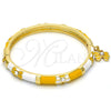 Oro Laminado Individual Bangle, Gold Filled Style Butterfly Design, with White Crystal, Yellow Enamel Finish, Golden Finish, 07.254.0001.03 (06 MM Thickness, Size 3 (2.00 Diameter))