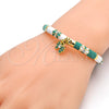 Oro Laminado Individual Bangle, Gold Filled Style Butterfly and Bow Design, with White Crystal, Green Enamel Finish, Golden Finish, 07.254.0001.2.03 (06 MM Thickness, Size 3 (2.00 Diameter))