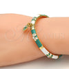 Oro Laminado Individual Bangle, Gold Filled Style Butterfly and Bow Design, with White Crystal, Green Enamel Finish, Golden Finish, 07.254.0001.2.03 (06 MM Thickness, Size 3 (2.00 Diameter))