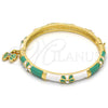 Oro Laminado Individual Bangle, Gold Filled Style Butterfly and Bow Design, with White Crystal, Green Enamel Finish, Golden Finish, 07.254.0001.2.03 (06 MM Thickness, Size 3 (2.00 Diameter))
