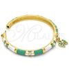 Oro Laminado Individual Bangle, Gold Filled Style Butterfly and Bow Design, with White Crystal, Green Enamel Finish, Golden Finish, 07.254.0001.2.03 (06 MM Thickness, Size 3 (2.00 Diameter))
