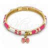 Oro Laminado Individual Bangle, Gold Filled Style Butterfly Design, with White Crystal, Pink Enamel Finish, Golden Finish, 07.254.0001.3.03 (06 MM Thickness, Size 3 (2.00 Diameter))