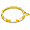 Oro Laminado Individual Bangle, Gold Filled Style Elephant Design, with White Crystal, Yellow Enamel Finish, Golden Finish, 07.254.0002.03 (06 MM Thickness, Size 3 (2.00 Diameter))