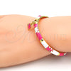 Oro Laminado Individual Bangle, Gold Filled Style Elephant Design, with White Crystal, Pink Enamel Finish, Golden Finish, 07.254.0002.1.03 (06 MM Thickness, Size 3 (2.00 Diameter))