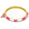 Oro Laminado Individual Bangle, Gold Filled Style Elephant Design, with White Crystal, Pink Enamel Finish, Golden Finish, 07.254.0002.1.03 (06 MM Thickness, Size 3 (2.00 Diameter))