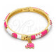 Oro Laminado Individual Bangle, Gold Filled Style Elephant Design, with White Crystal, Pink Enamel Finish, Golden Finish, 07.254.0002.1.03 (06 MM Thickness, Size 3 (2.00 Diameter))