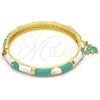 Oro Laminado Individual Bangle, Gold Filled Style Elephant Design, with White Crystal, Multicolor Enamel Finish, Golden Finish, 07.254.0002.2.03 (06 MM Thickness, Size 3 (2.00 Diameter))