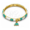 Oro Laminado Individual Bangle, Gold Filled Style Elephant Design, with White Crystal, Multicolor Enamel Finish, Golden Finish, 07.254.0002.2.03 (06 MM Thickness, Size 3 (2.00 Diameter))