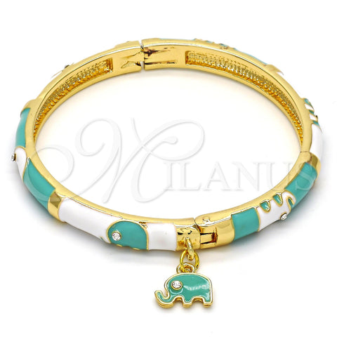 Oro Laminado Individual Bangle, Gold Filled Style Elephant Design, with White Crystal, Multicolor Enamel Finish, Golden Finish, 07.254.0002.2.03 (06 MM Thickness, Size 3 (2.00 Diameter))