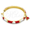 Oro Laminado Individual Bangle, Gold Filled Style Elephant Design, with White Crystal, Red Enamel Finish, Golden Finish, 07.254.0002.3.03 (06 MM Thickness, Size 3 (2.00 Diameter))