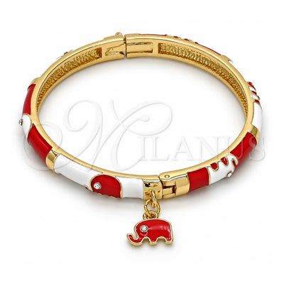Oro Laminado Individual Bangle, Gold Filled Style Elephant Design, with White Crystal, Red Enamel Finish, Golden Finish, 07.254.0002.3.03 (06 MM Thickness, Size 3 (2.00 Diameter))