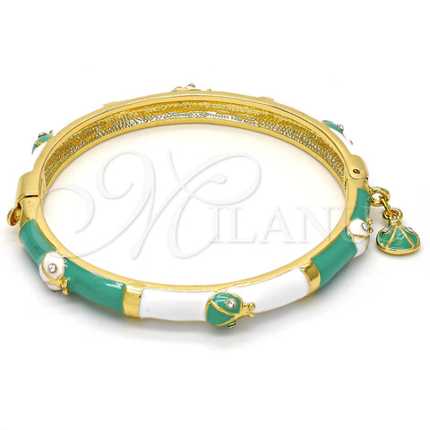 Oro Laminado Individual Bangle, Gold Filled Style Ladybug Design, with White Crystal, Multicolor Enamel Finish, Golden Finish, 07.254.0003.03 (06 MM Thickness, Size 3 (2.00 Diameter))
