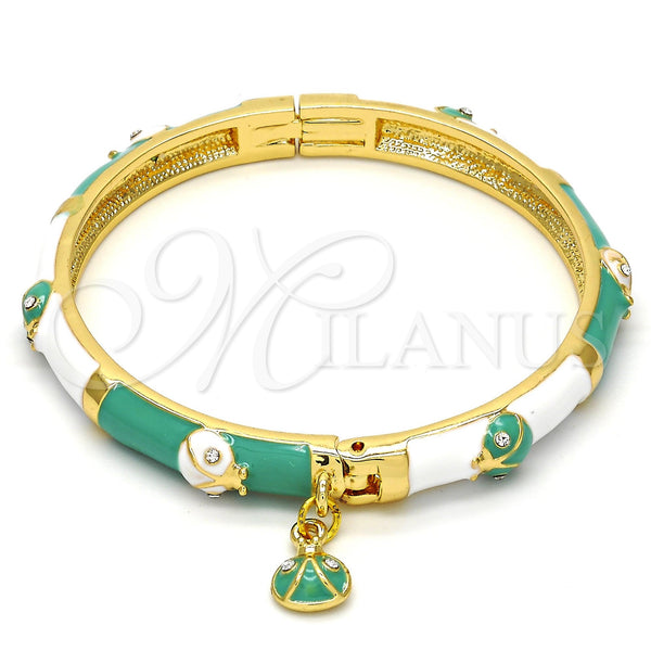 Oro Laminado Individual Bangle, Gold Filled Style Ladybug Design, with White Crystal, Multicolor Enamel Finish, Golden Finish, 07.254.0003.03 (06 MM Thickness, Size 3 (2.00 Diameter))