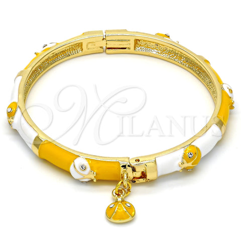 Oro Laminado Individual Bangle, Gold Filled Style Ladybug Design, with White Crystal, Yellow Enamel Finish, Golden Finish, 07.254.0003.3.03 (06 MM Thickness, Size 3 (2.00 Diameter))