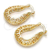 Oro Laminado Small Hoop, Gold Filled Style Greek Key Design, Polished, Golden Finish, 02.170.0116.20