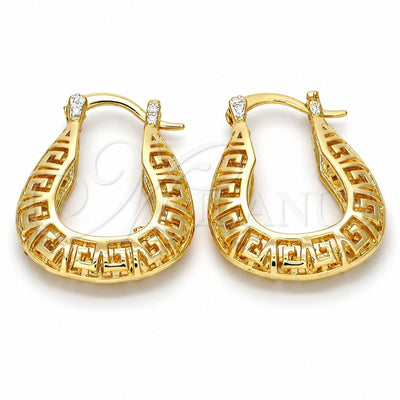 Oro Laminado Small Hoop, Gold Filled Style Greek Key Design, Polished, Golden Finish, 02.170.0116.20
